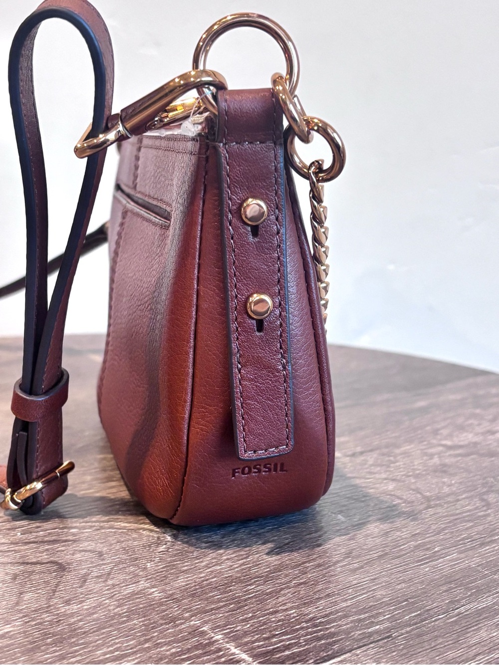 Fossil Women's Brown Jolie Leather Chain-Accent Crossbody Bag - Picture 4 of 12